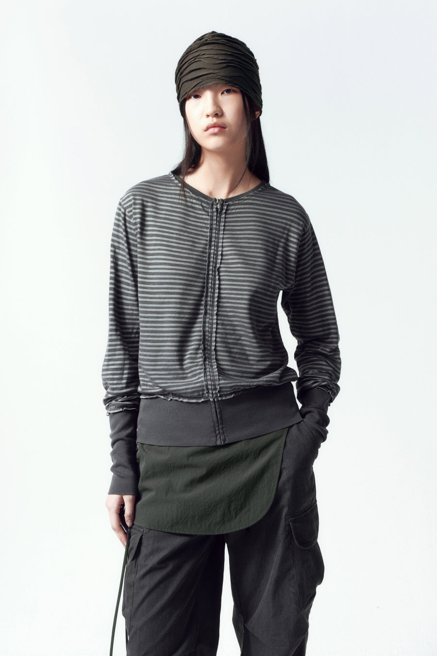 Insilence - Grunge Dyed Stripe Zip-up (Charcoal) product image 2 | TRAB K-Fashion Australia