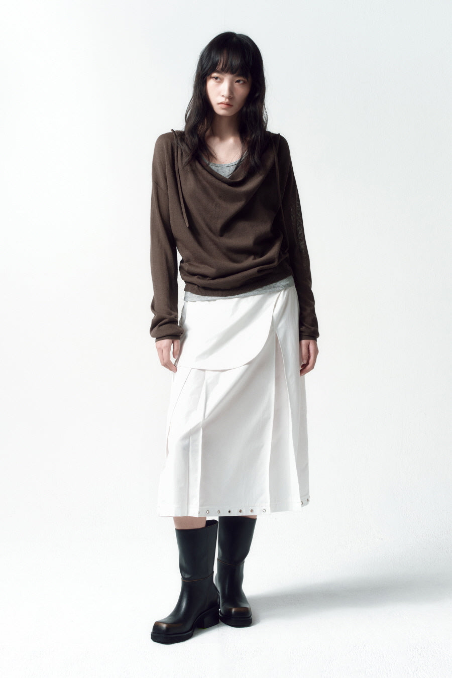 Insilence - Cowl Neck Hooded Knit (Brown) product image 2 | TRAB K-Fashion Australia