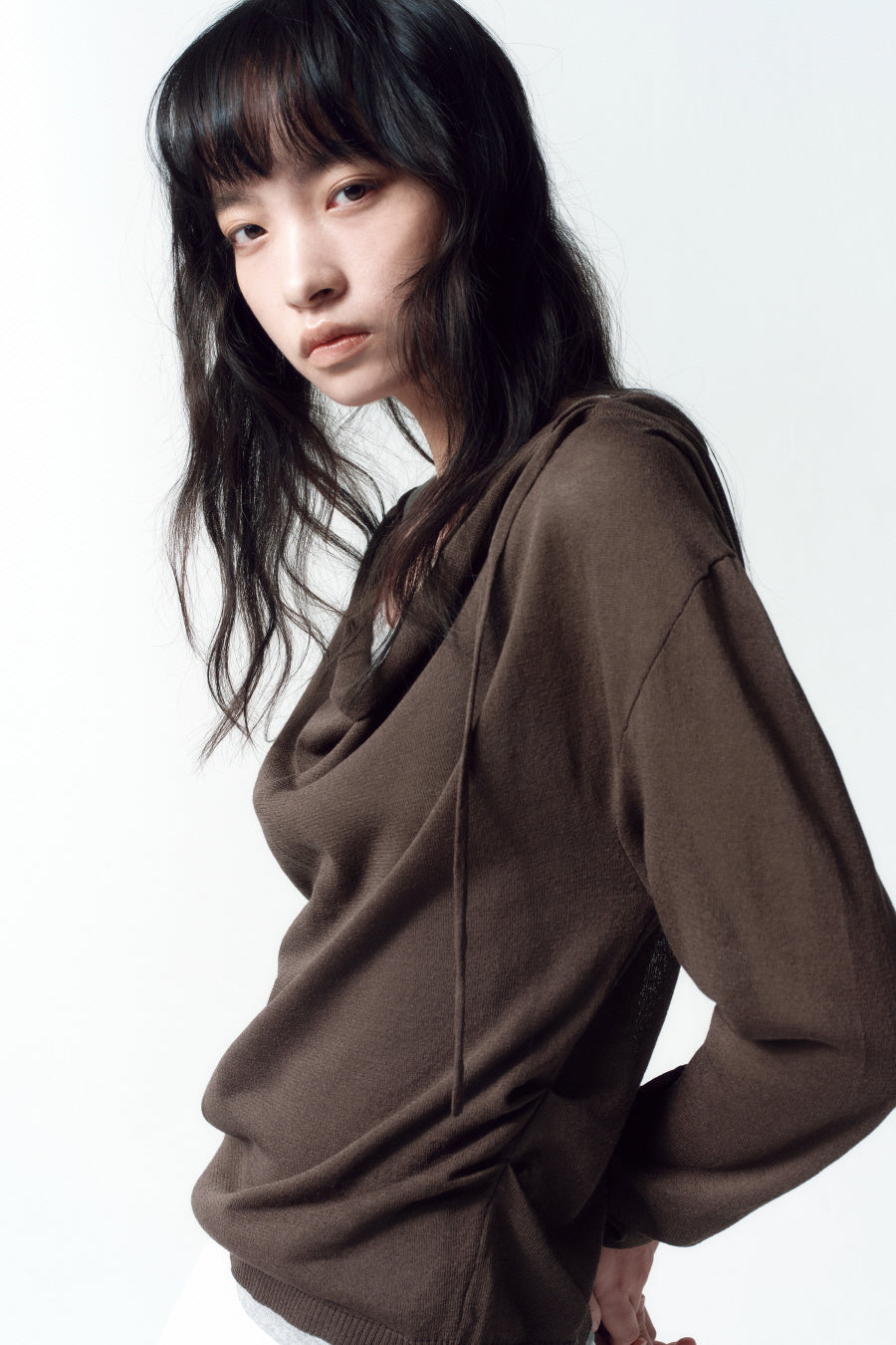 Insilence - Cowl Neck Hooded Knit (Brown) product image 3 | TRAB K-Fashion Australia