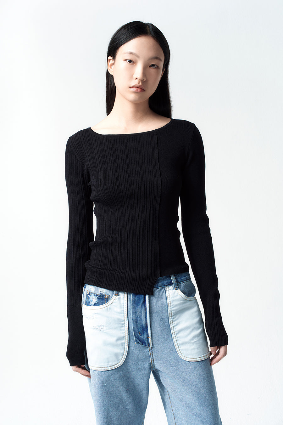 Insilence - Unbalance Mixed Knit (Black) product image 1 | TRAB K-Fashion Australia