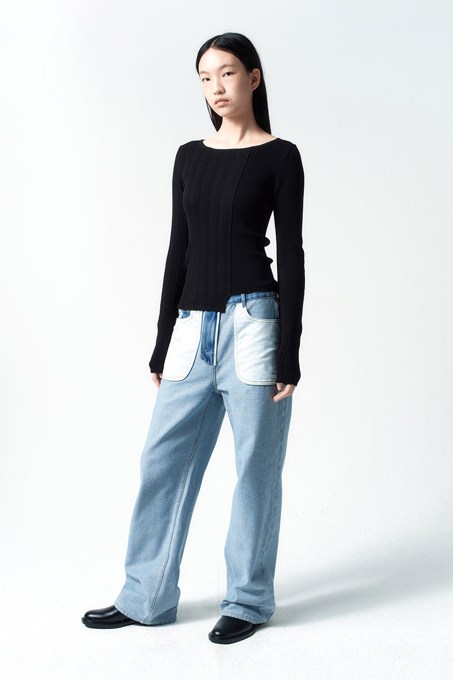 Insilence - Unbalance Mixed Knit (Black) product image 3 | TRAB K-Fashion Australia