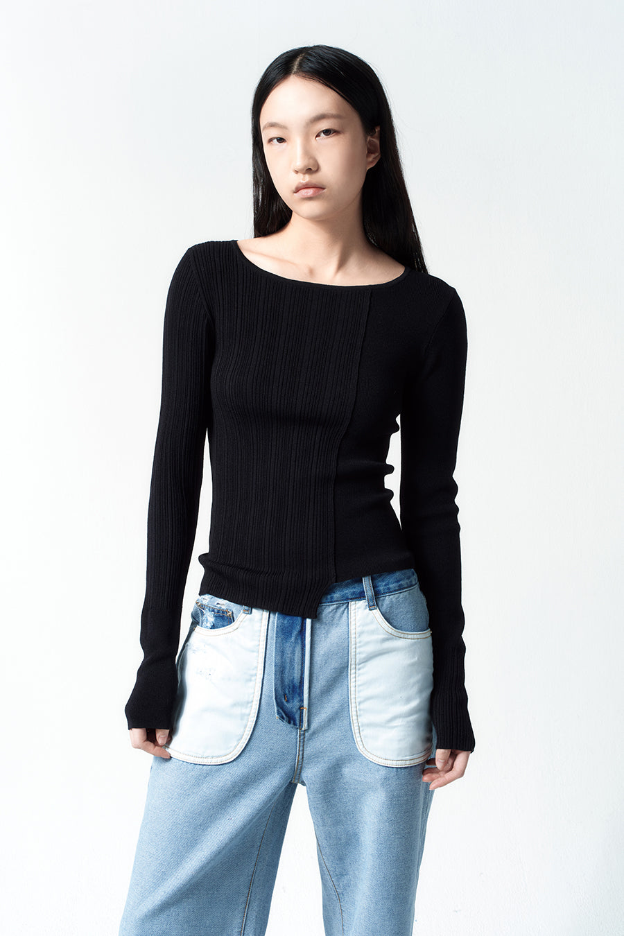 Insilence - Unbalance Mixed Knit (Black) product image 5 | TRAB K-Fashion Australia