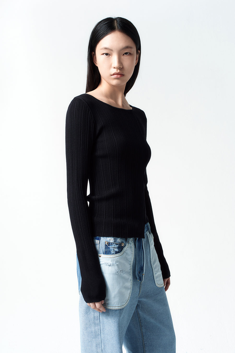 Insilence - Unbalance Mixed Knit (Black) product image 6 | TRAB K-Fashion Australia