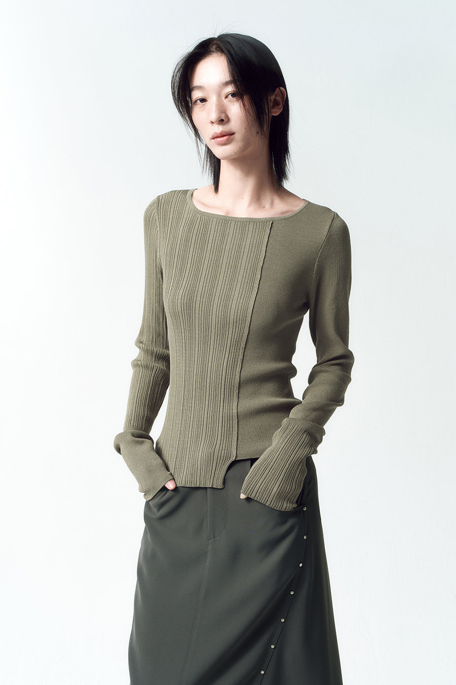 Insilence - Unbalance Mixed Knit (Light Khaki) product image 1 | TRAB K-Fashion Australia