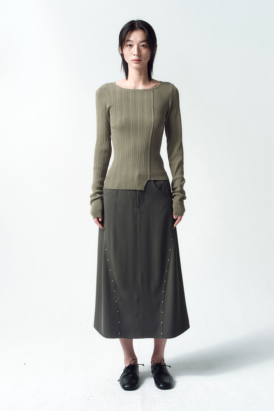 Insilence - Unbalance Mixed Knit (Light Khaki) product image 3 | TRAB K-Fashion Australia