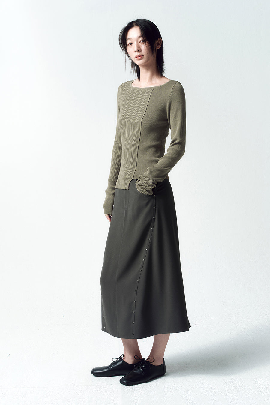 Insilence - Unbalance Mixed Knit (Light Khaki) product image 4 | TRAB K-Fashion Australia