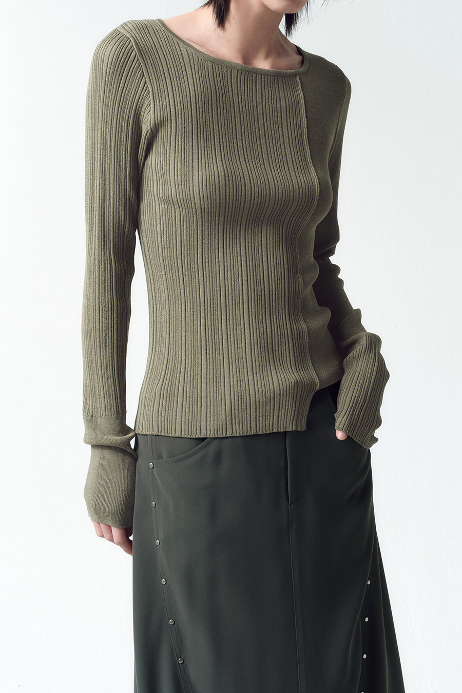 Insilence - Unbalance Mixed Knit (Light Khaki) product image 5 | TRAB K-Fashion Australia