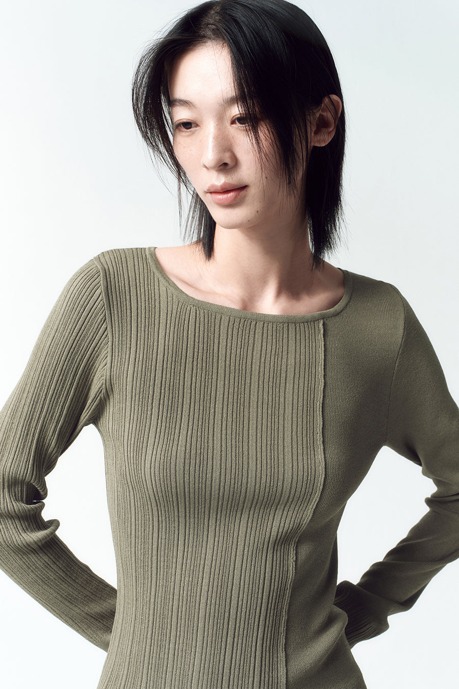 Insilence - Unbalance Mixed Knit (Light Khaki) product image 6 | TRAB K-Fashion Australia