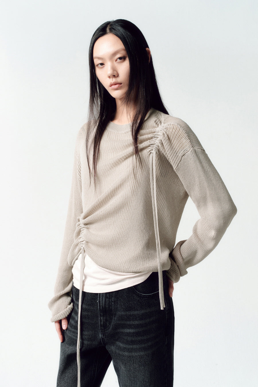 Insilence - Loose Fit Layered Knit (Grey Beige) product image 1 | TRAB K-Fashion Australia