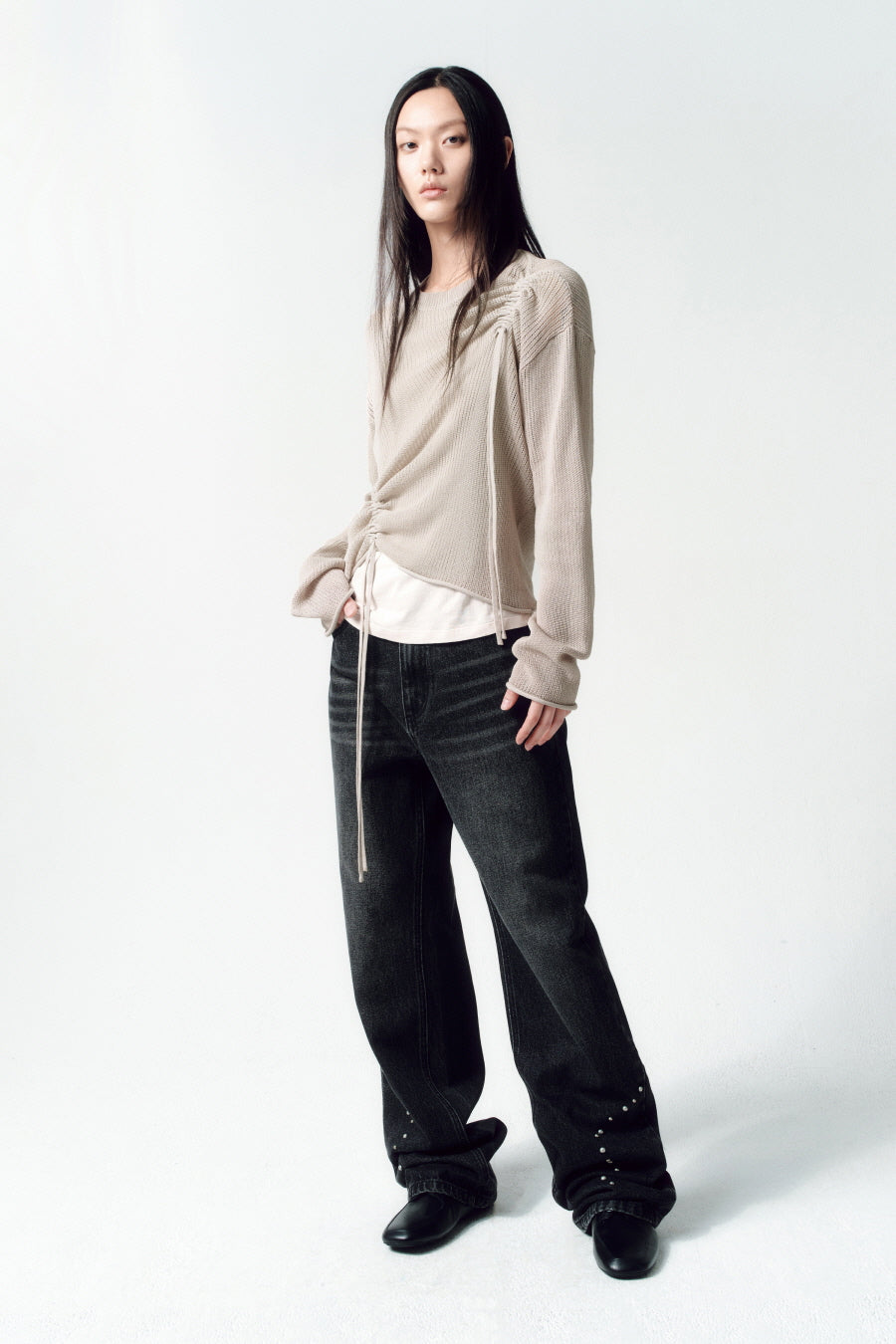 Insilence - Loose Fit Layered Knit (Grey Beige) product image 2 | TRAB K-Fashion Australia