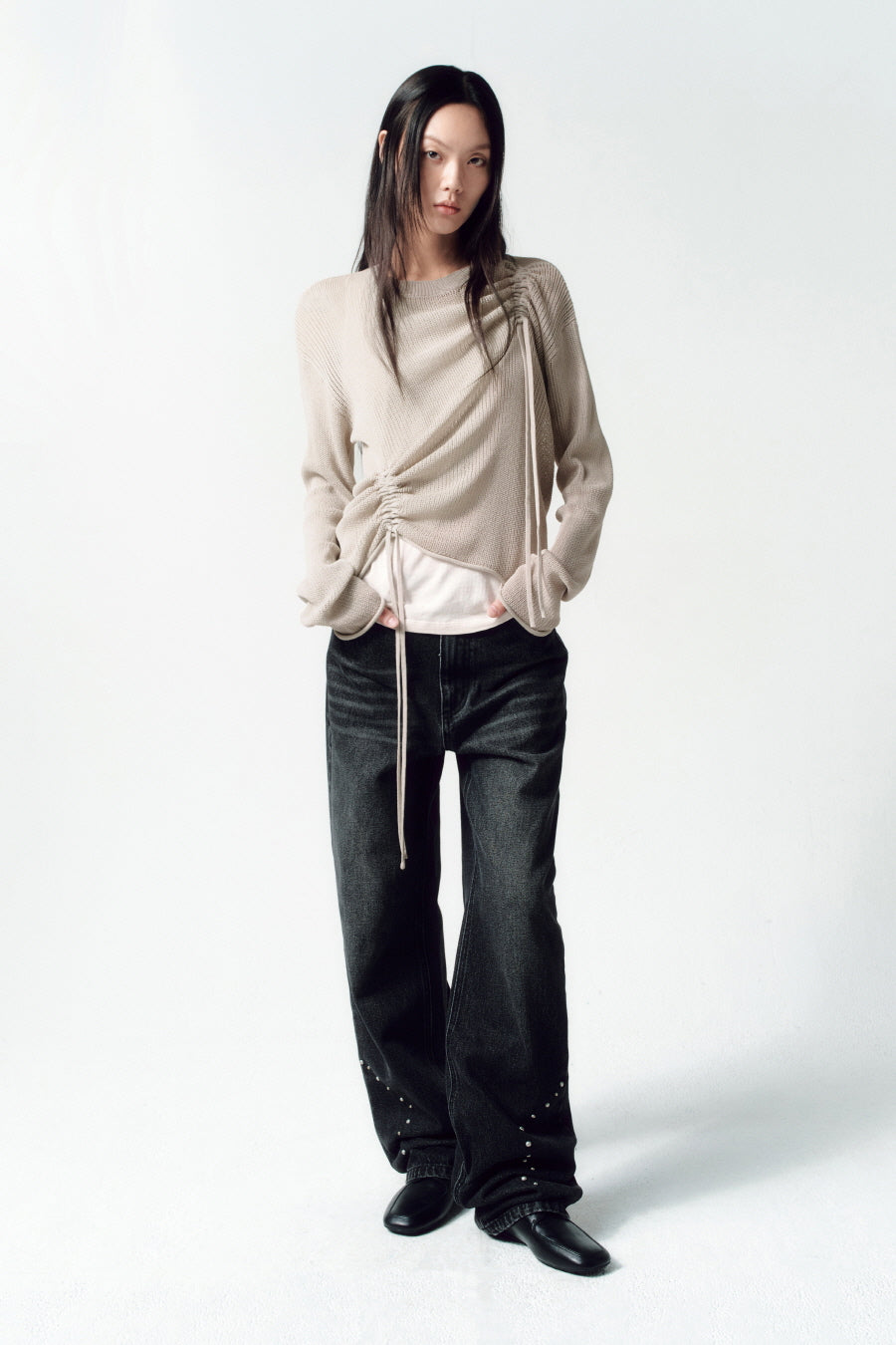 Insilence - Loose Fit Layered Knit (Grey Beige) product image 4 | TRAB K-Fashion Australia