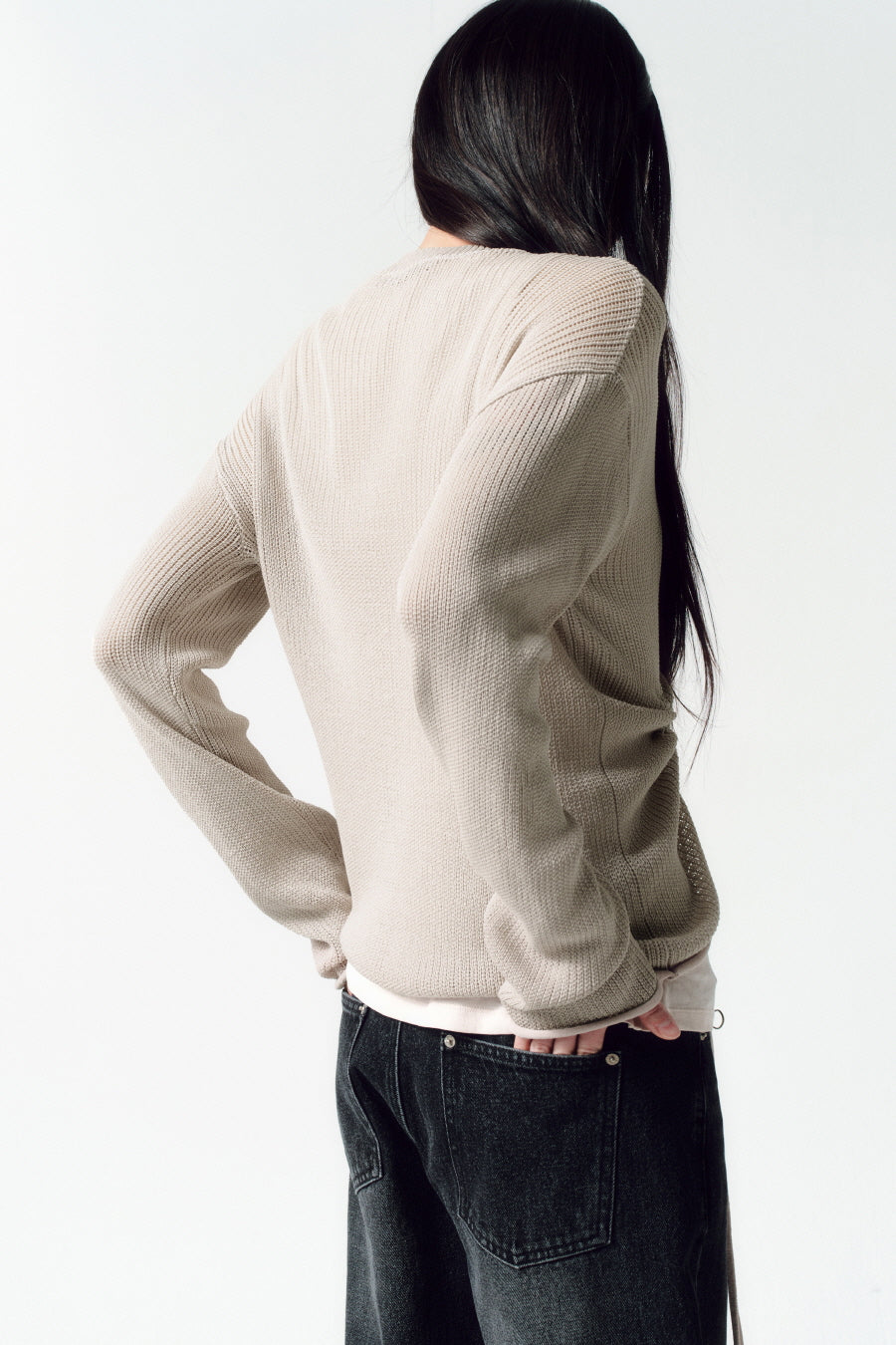 Insilence - Loose Fit Layered Knit (Grey Beige) product image 5 | TRAB K-Fashion Australia