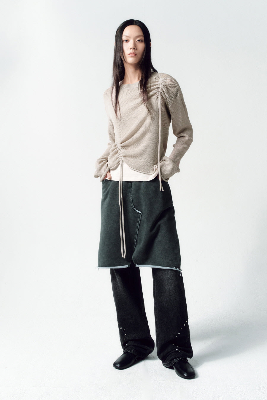 Insilence - Loose Fit Layered Knit (Grey Beige) product image 8 | TRAB K-Fashion Australia