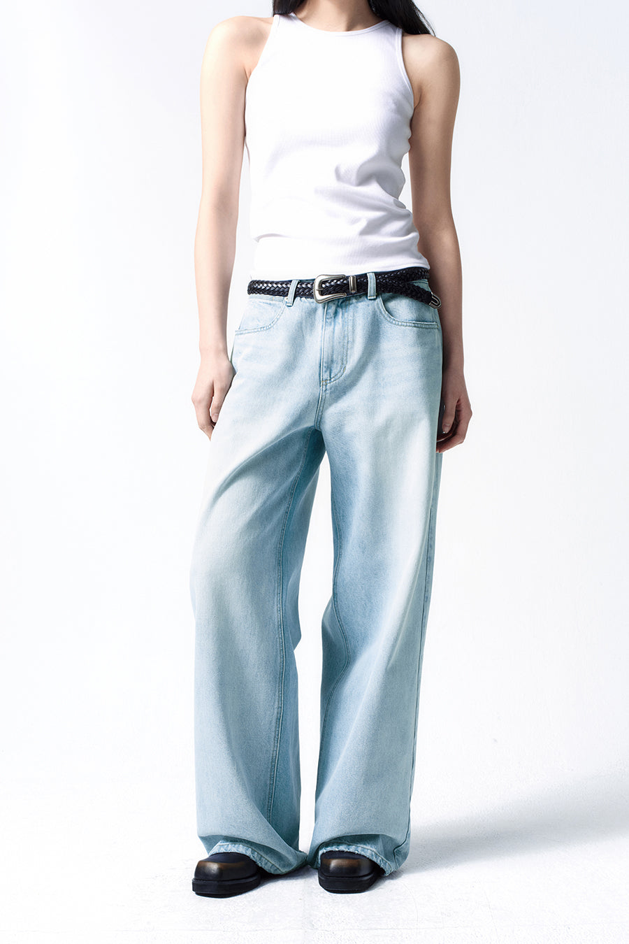 Insilence - Low-Waist Wide Jeans (Light Blue) product image 5 | TRAB K-Fashion Australia