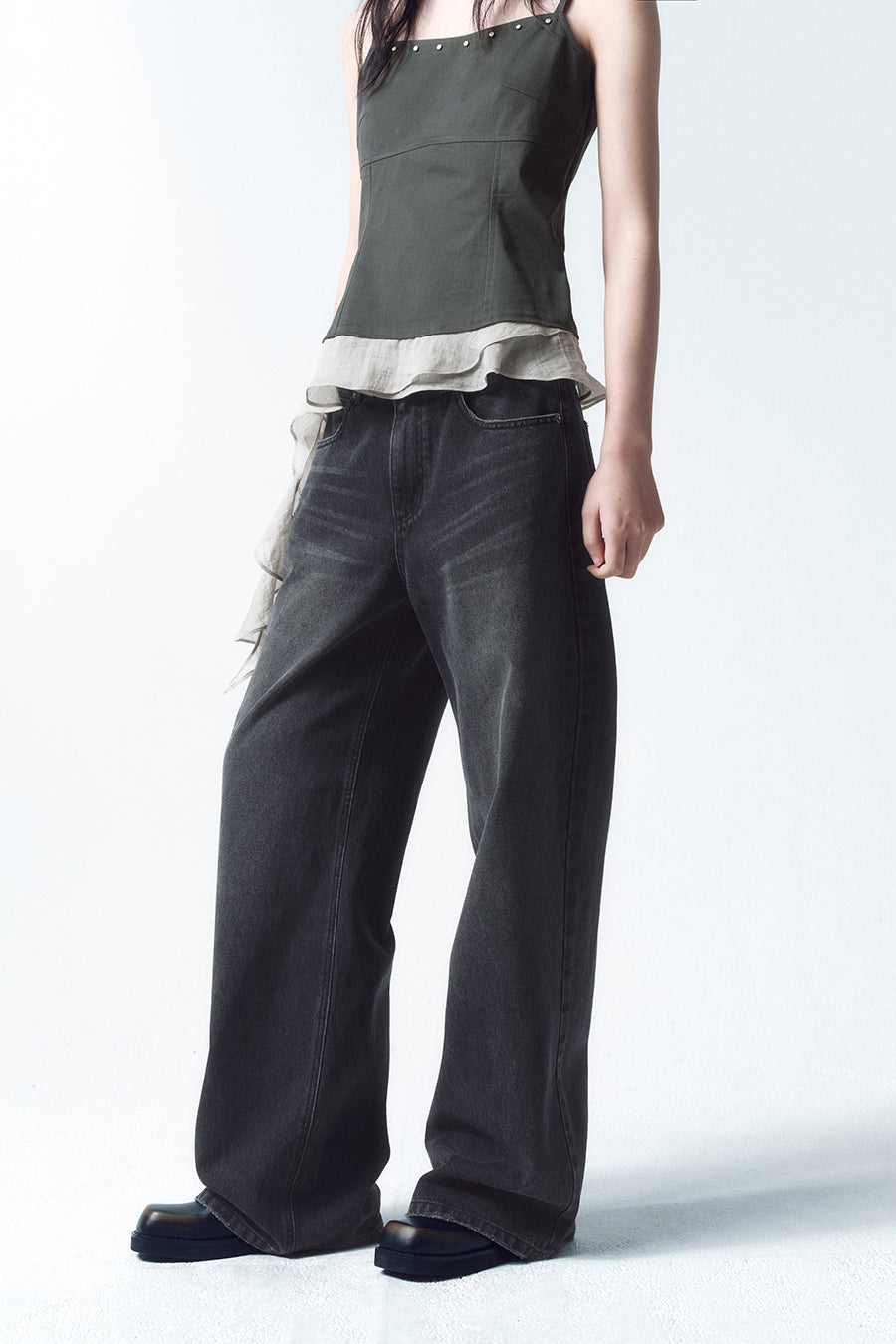 Insilence - Low-Waist Wide Jeans (Washed Black) product image 2 | TRAB K-Fashion Australia