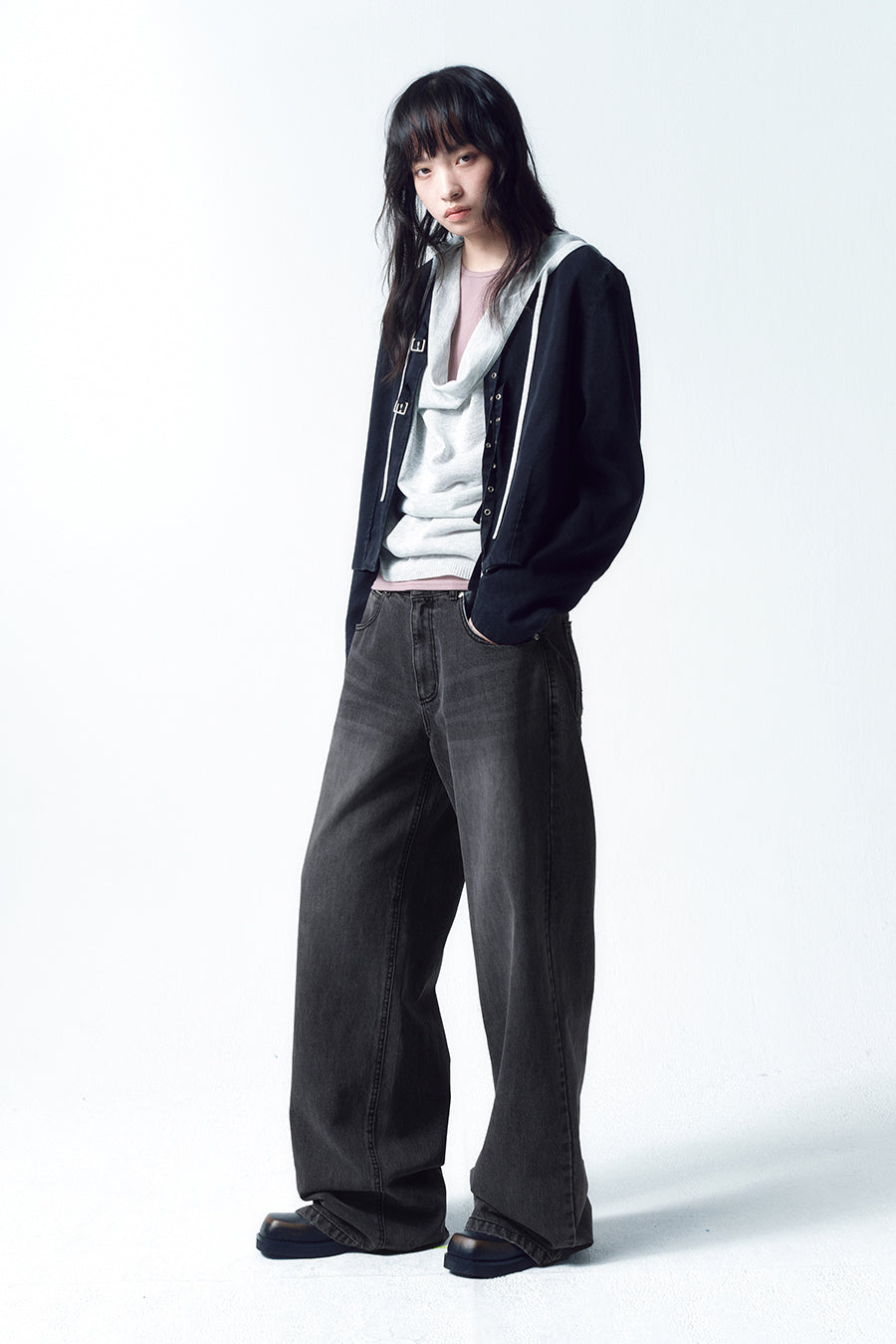 Insilence - Low-Waist Wide Jeans (Washed Black) product image 5 | TRAB K-Fashion Australia