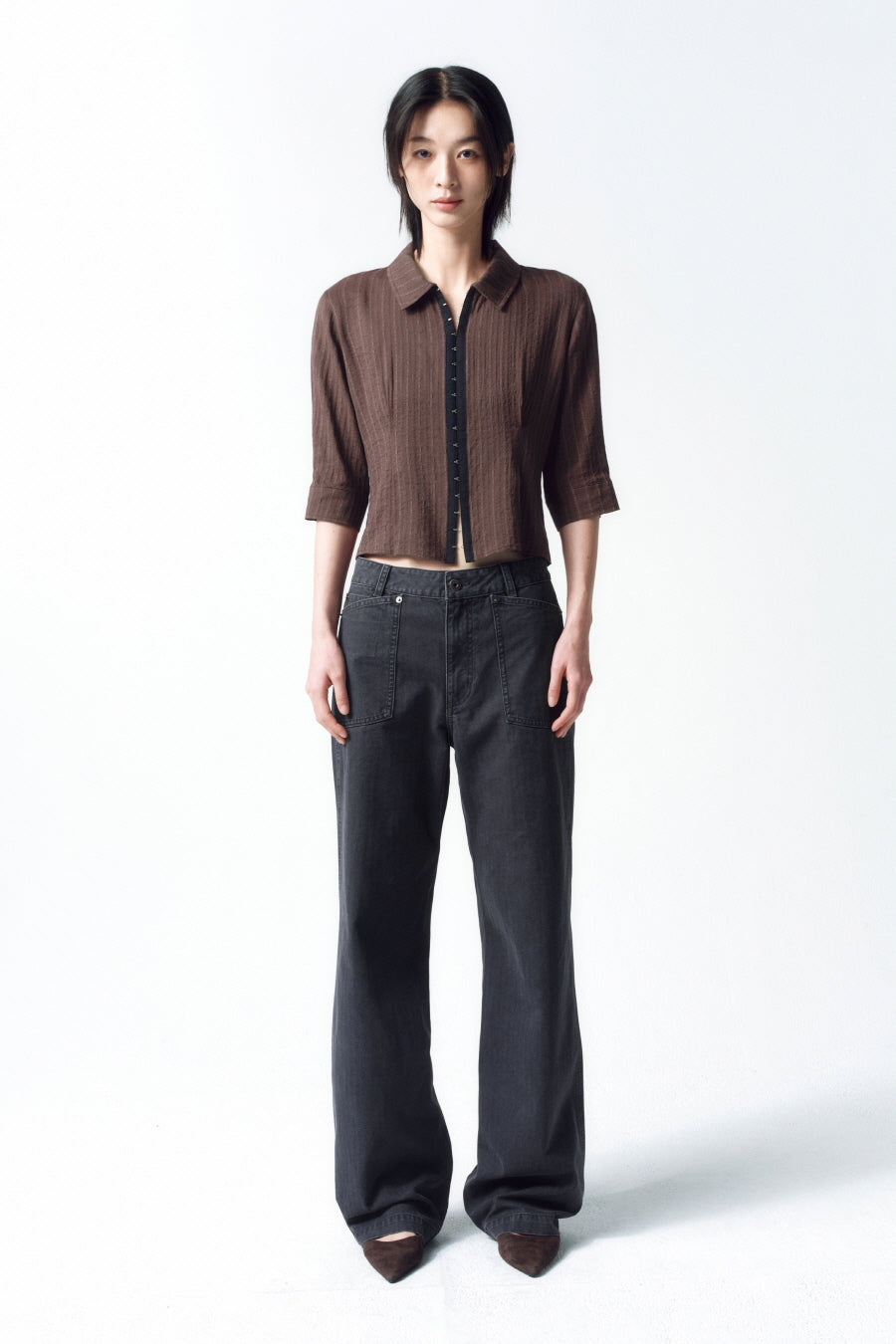 Insilence - Cotton Herringbone Fatigue Pants (Charcoal) product image 2 | TRAB K-Fashion Australia