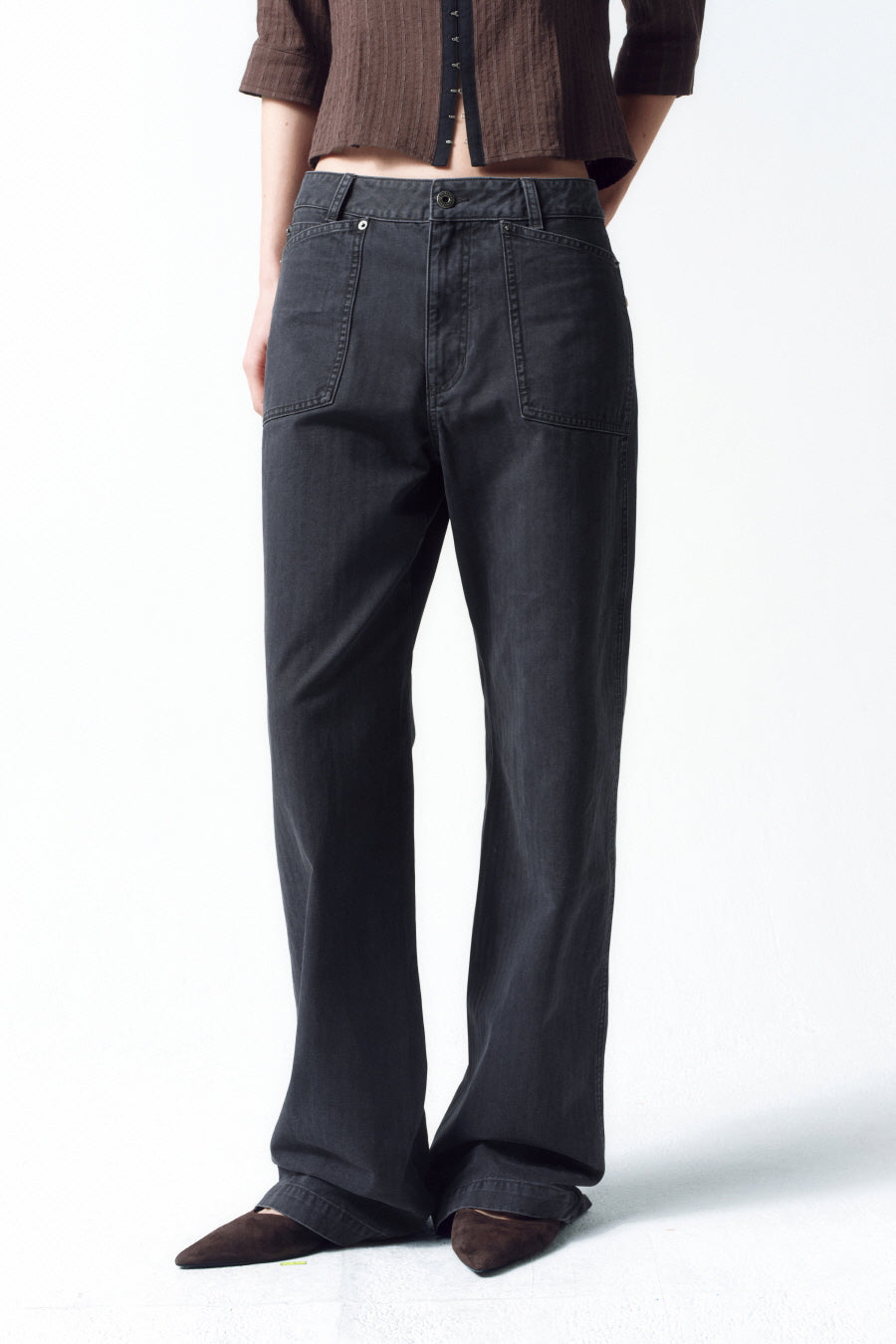 Insilence - Cotton Herringbone Fatigue Pants (Charcoal) product image 3 | TRAB K-Fashion Australia