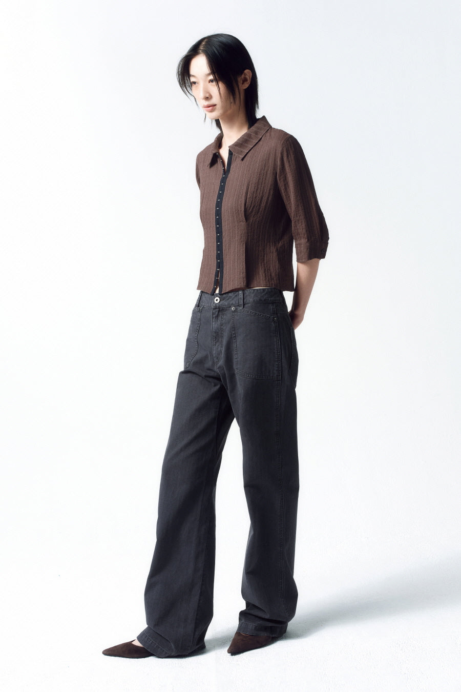 Insilence - Cotton Herringbone Fatigue Pants (Charcoal) product image 5 | TRAB K-Fashion Australia