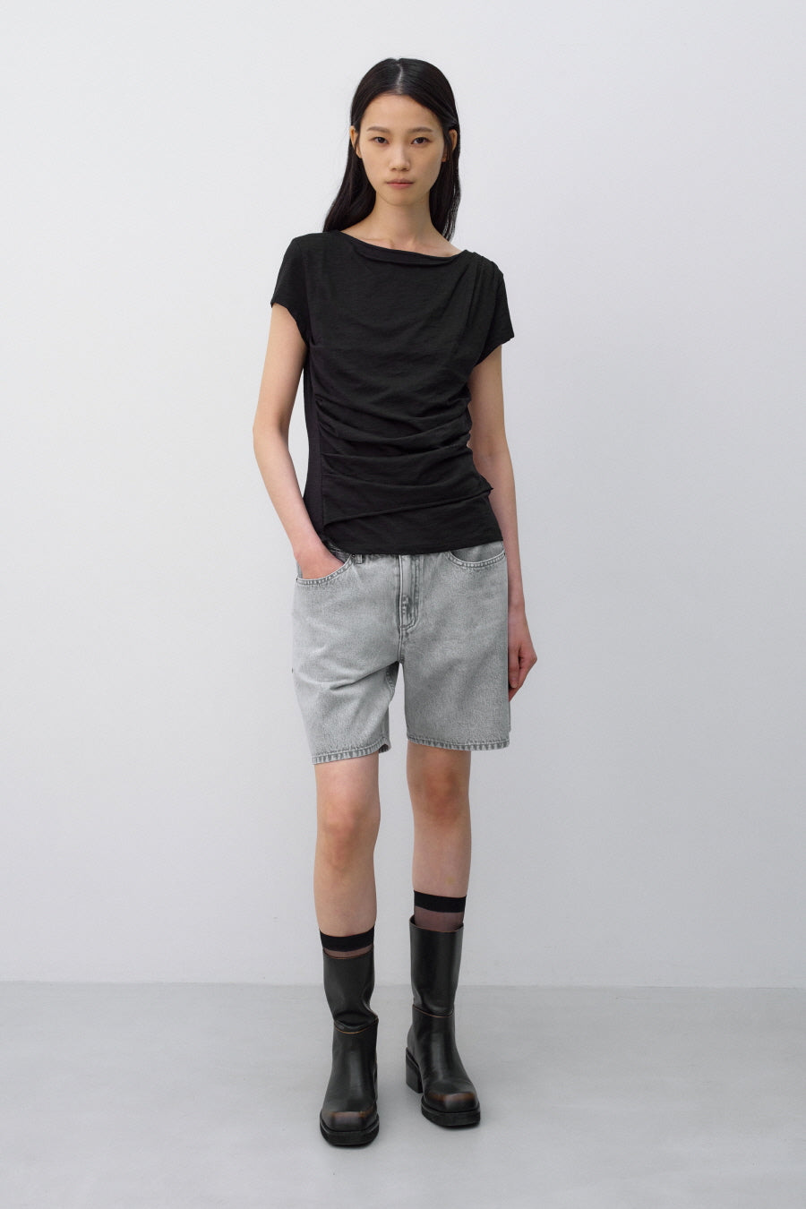 Insilence - Low Bermuda Pants (Washed Grey) product image 1 | TRAB K-Fashion Australia