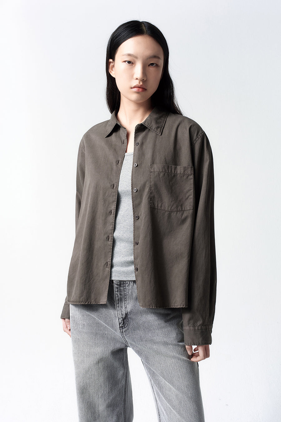 Insilence - Tencel Dyed Shirt (Ash Brown) product image 1 | TRAB K-Fashion Australia