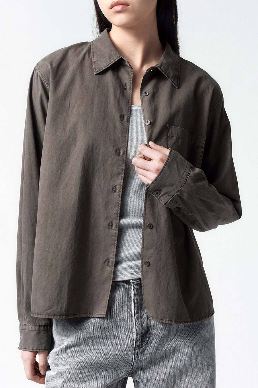 Insilence - Tencel Dyed Shirt (Ash Brown) product image 2 | TRAB K-Fashion Australia