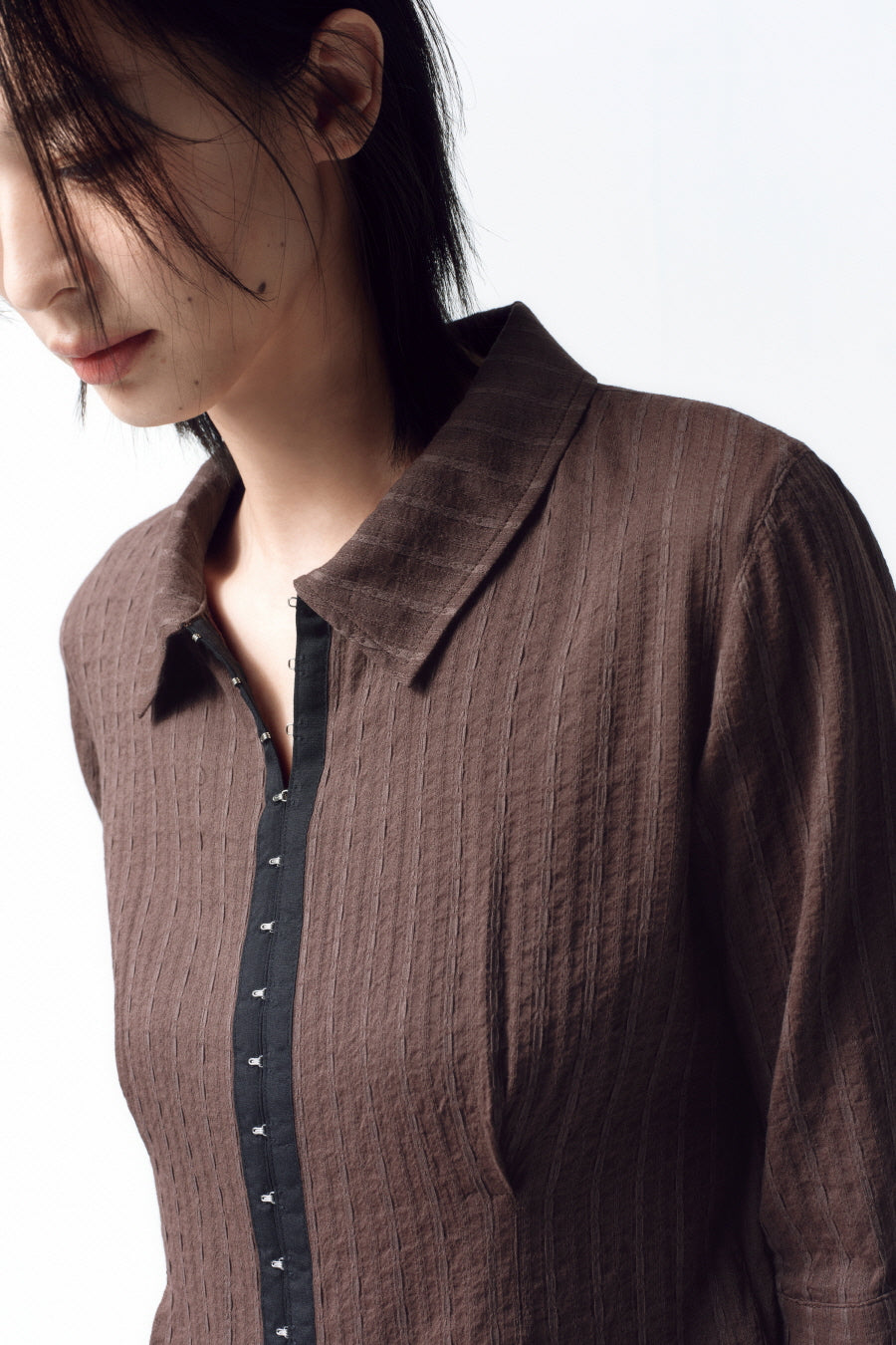 Insilence - Hook Detail Jacquard Shirt (Brown) product image 5 | TRAB K-Fashion Australia