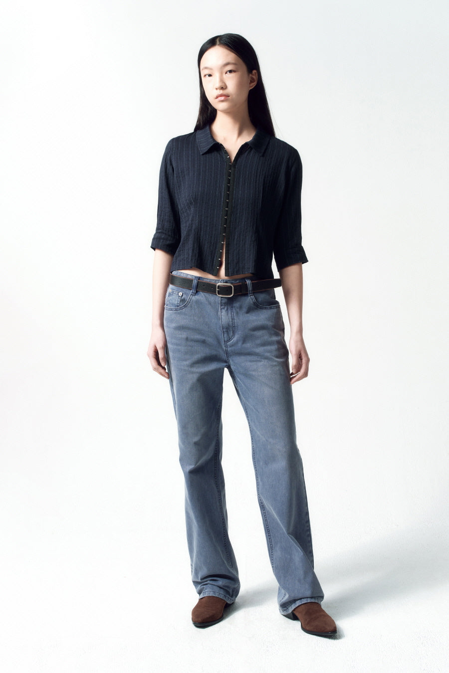 Insilence - Hook Detail Jacquard Shirt (Navy) product image 3 | TRAB K-Fashion Australia