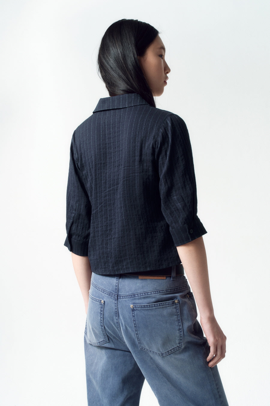 Insilence - Hook Detail Jacquard Shirt (Navy) product image 4 | TRAB K-Fashion Australia
