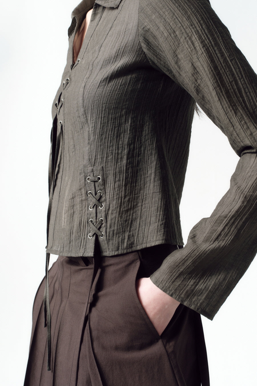 Insilence - Lace-up Strap Shirt (Khaki Brown) product image 5 | TRAB K-Fashion Australia