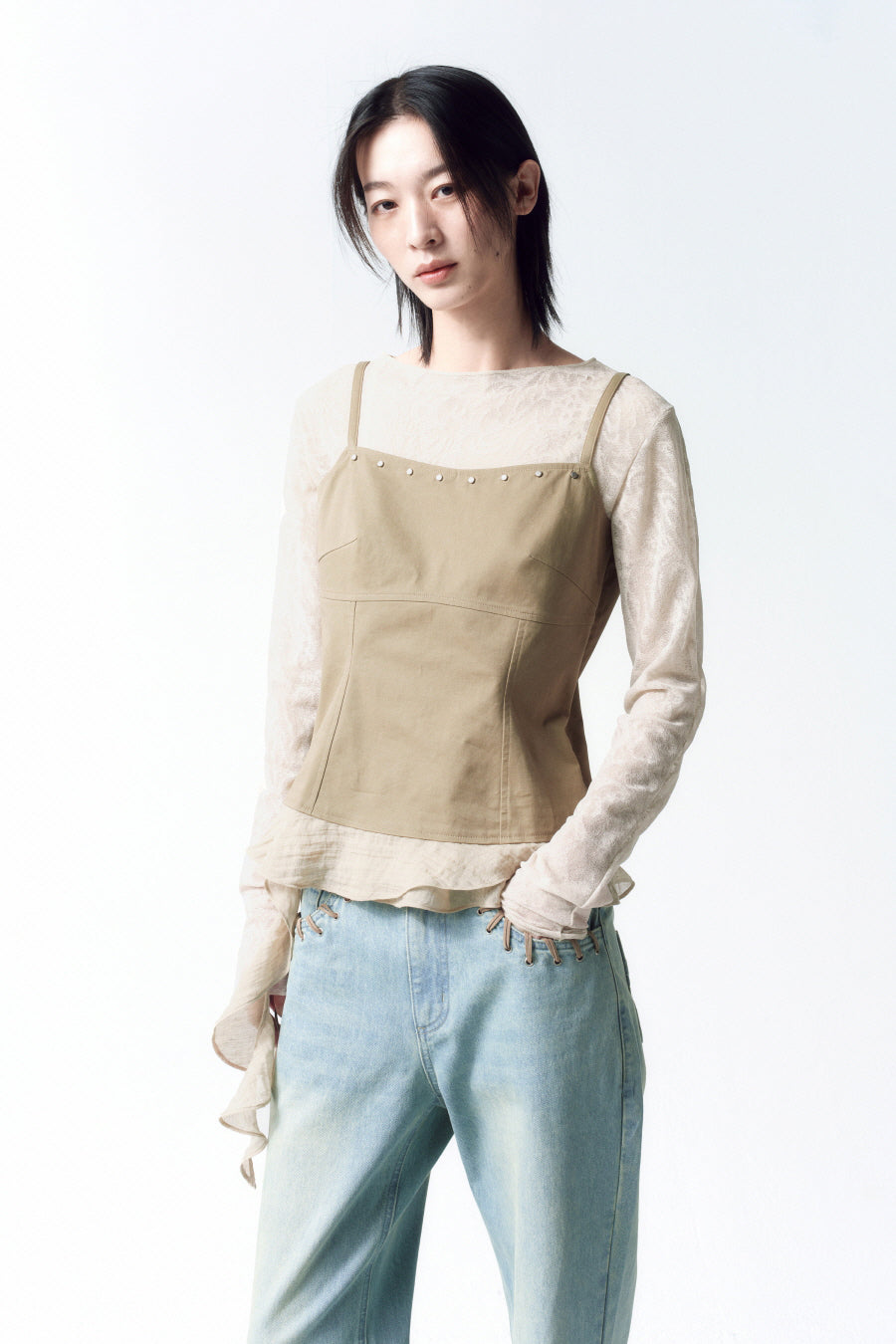 Insilence - Stud Ruffle Bustier (Brown) product image 1 | TRAB K-Fashion Australia