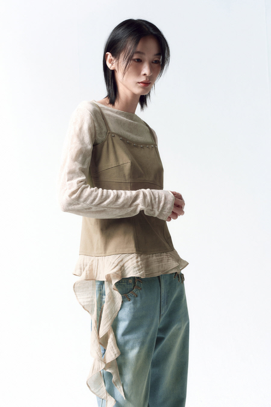 Insilence - Stud Ruffle Bustier (Brown) product image 4 | TRAB K-Fashion Australia