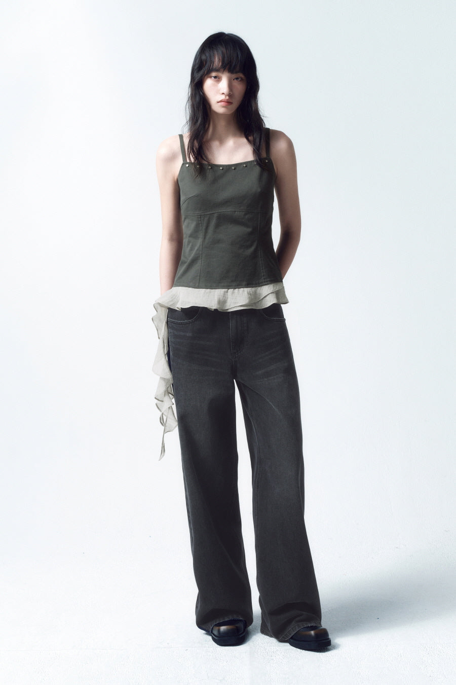 Insilence - Stud Ruffle Bustier (Charcoal) product image 1 | TRAB K-Fashion Australia
