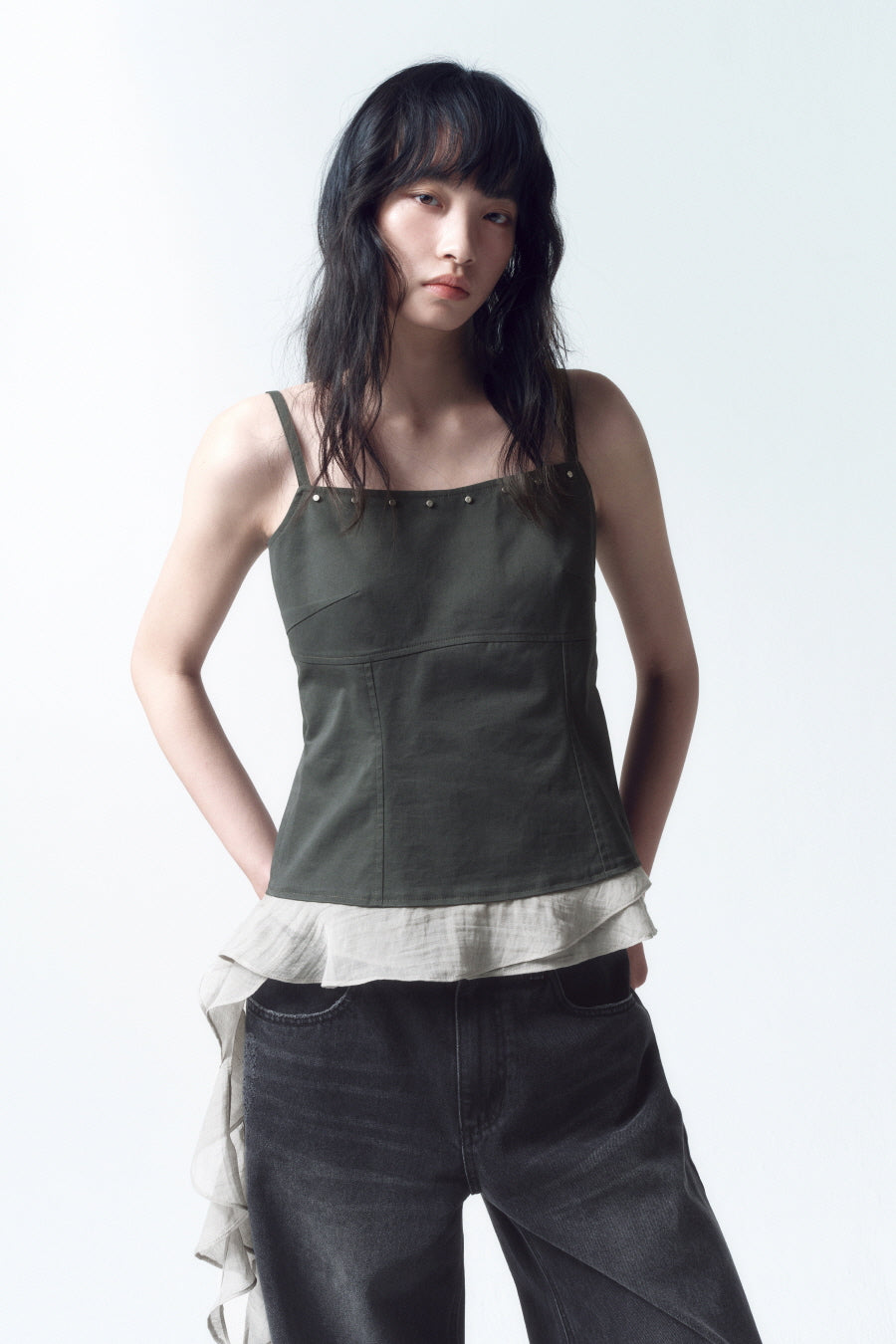 Insilence - Stud Ruffle Bustier (Charcoal) product image 2 | TRAB K-Fashion Australia
