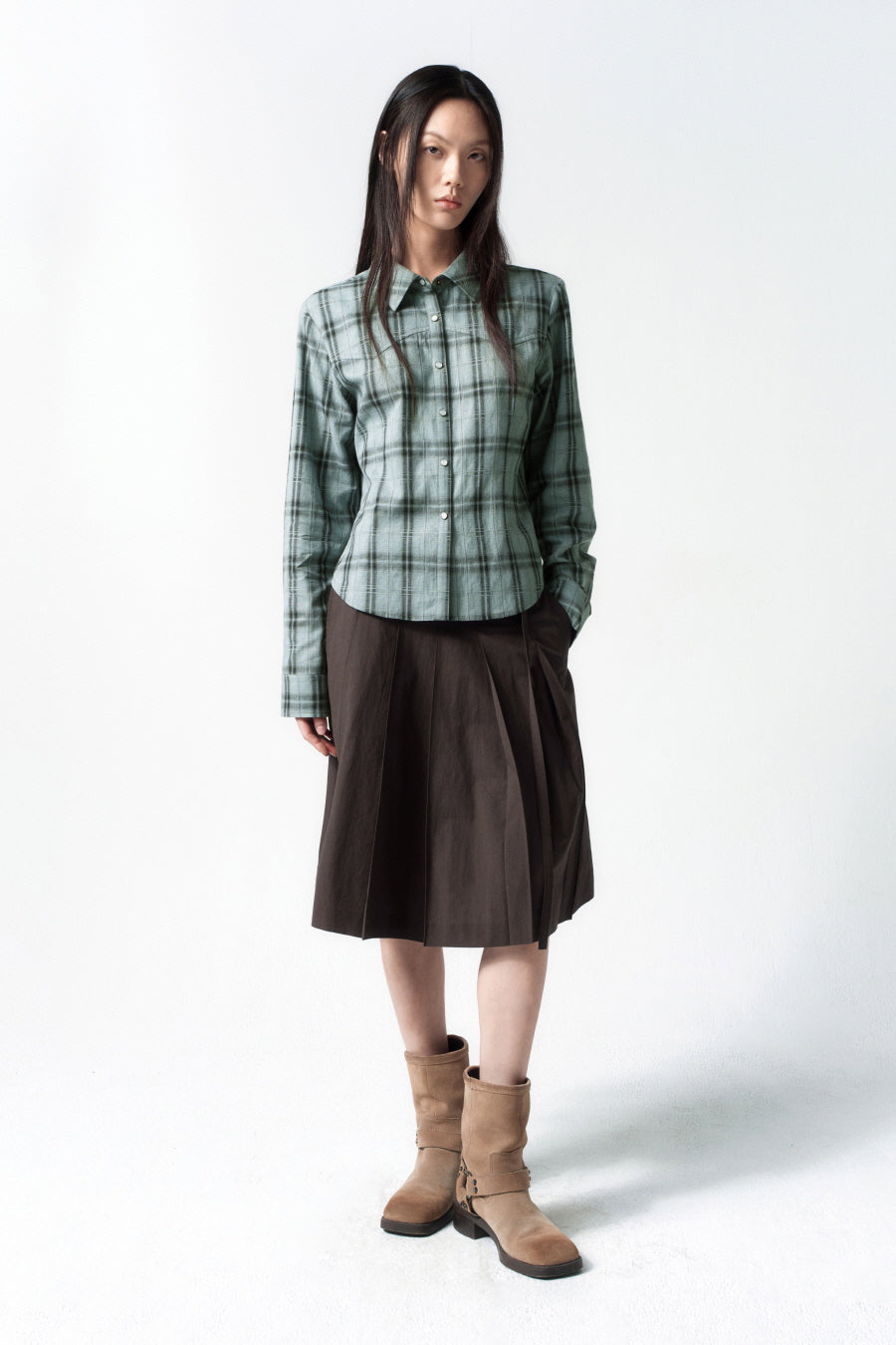 Insilence - Western Check Shirt (Blue) product image 1 | TRAB K-Fashion Australia