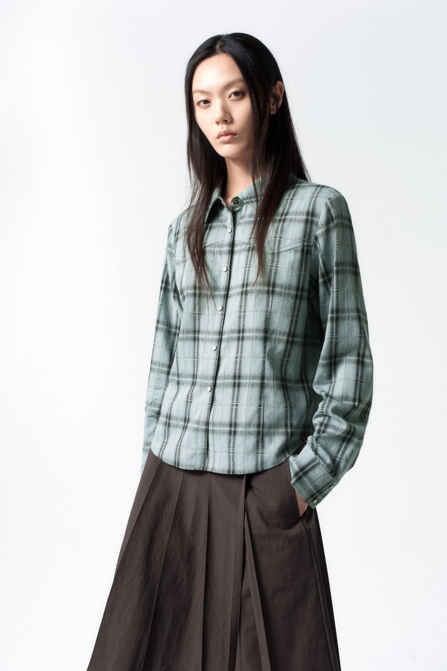 Insilence - Western Check Shirt (Blue) product image 3 | TRAB K-Fashion Australia