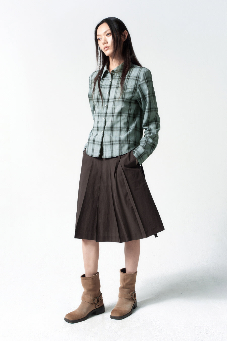 Insilence - Western Check Shirt (Blue) product image 4 | TRAB K-Fashion Australia