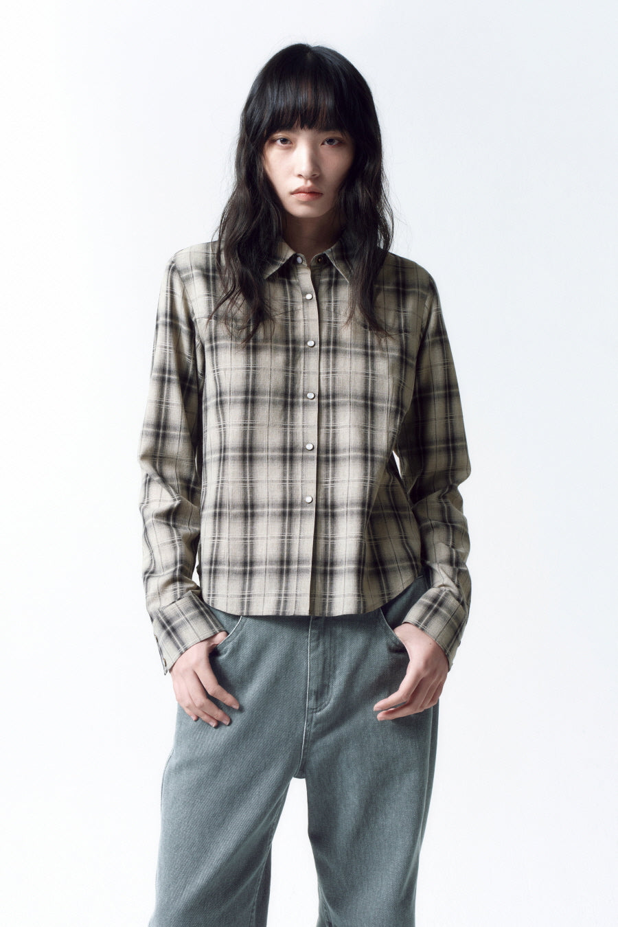 Insilence - Western Check Shirt (Ivory) product image 1 | TRAB K-Fashion Australia