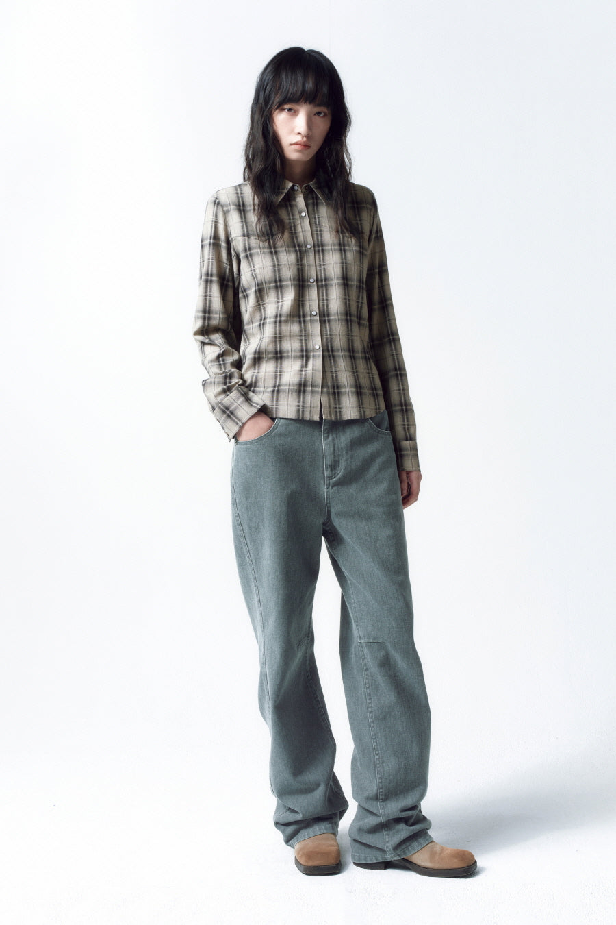 Insilence - Western Check Shirt (Ivory) product image 2 | TRAB K-Fashion Australia