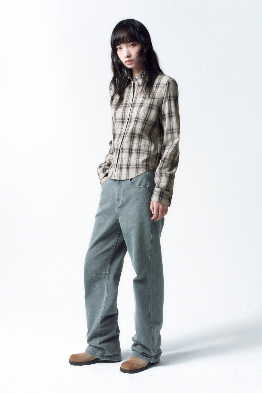 Insilence - Western Check Shirt (Ivory) product image 3 | TRAB K-Fashion Australia