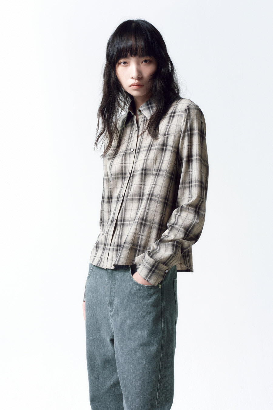 Insilence - Western Check Shirt (Ivory) product image 5 | TRAB K-Fashion Australia