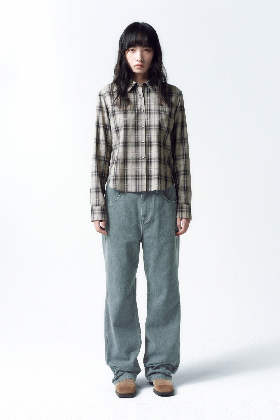 Insilence - Western Check Shirt (Ivory) product image 6 | TRAB K-Fashion Australia