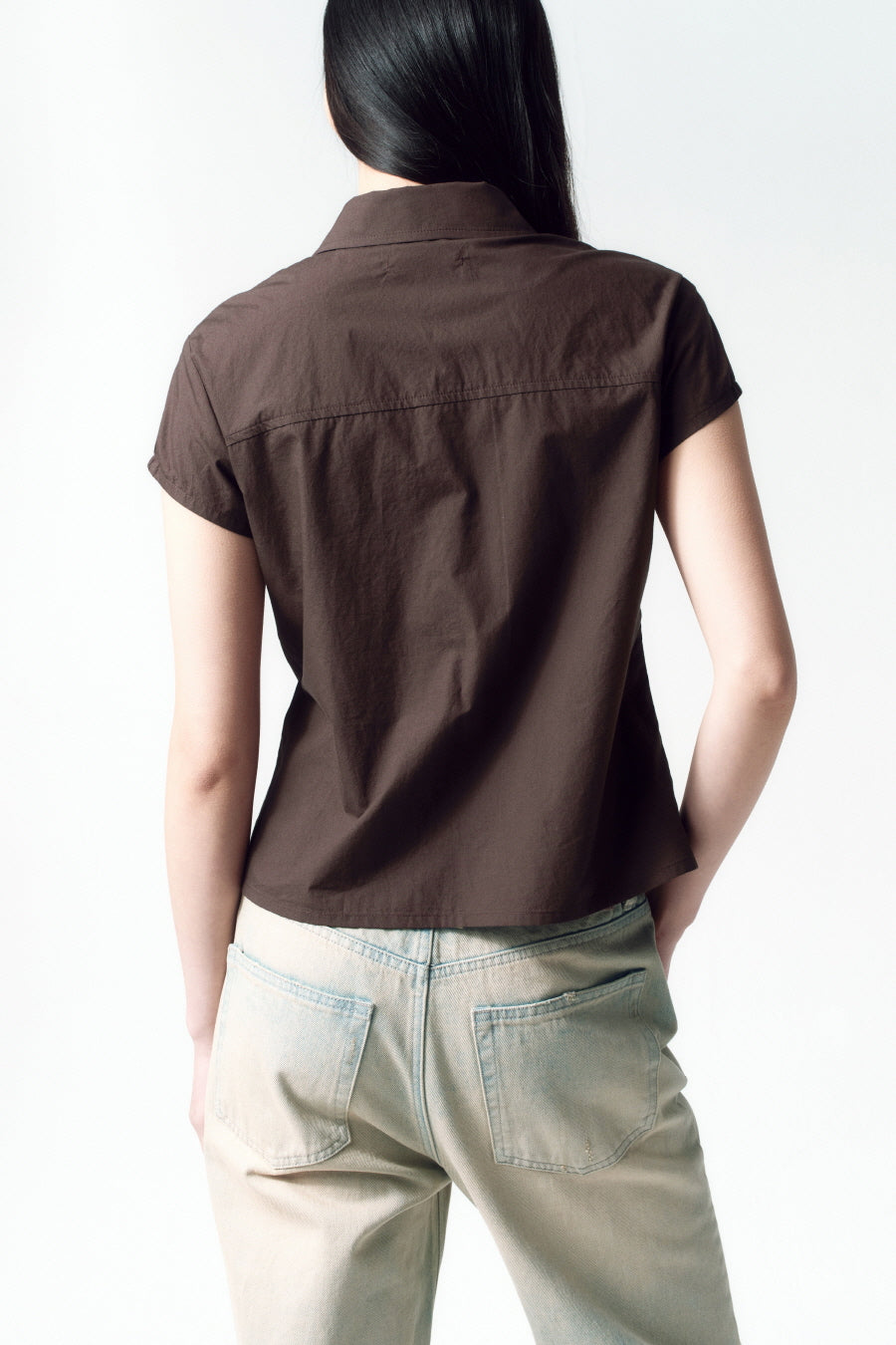Insilence - Shirring half-sleeve shirt (Brown) product image 5 | TRAB K-Fashion Australia