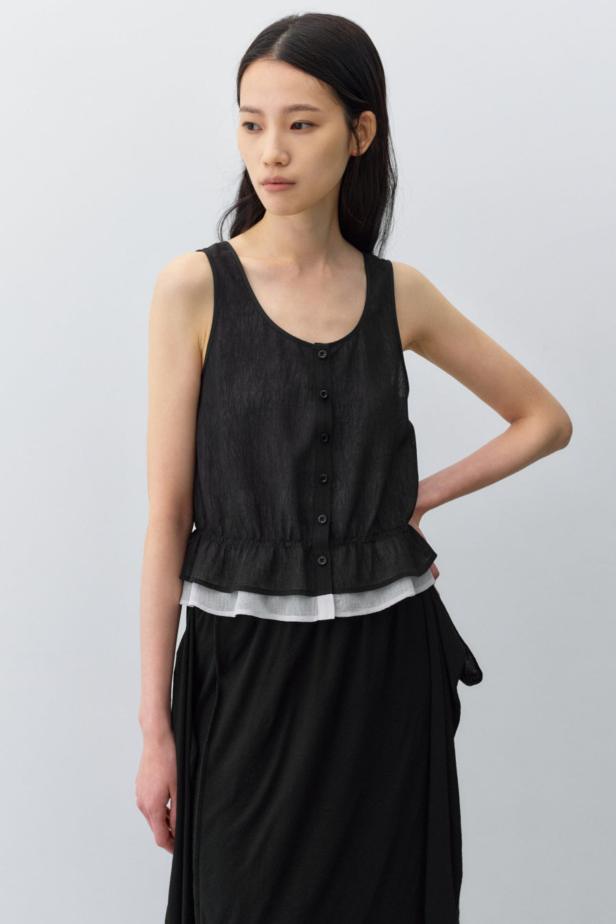 Insilence - Double Layer Sleeveless Top (Black) product image 4 | TRAB K-Fashion Australia
