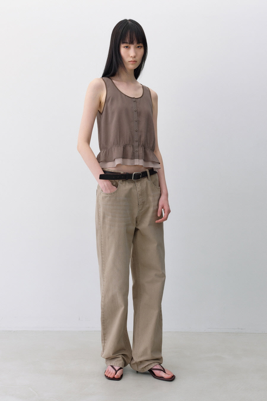 Insilence - Double Layer Sleeveless Top (Mocha) product image 1 | TRAB K-Fashion Australia
