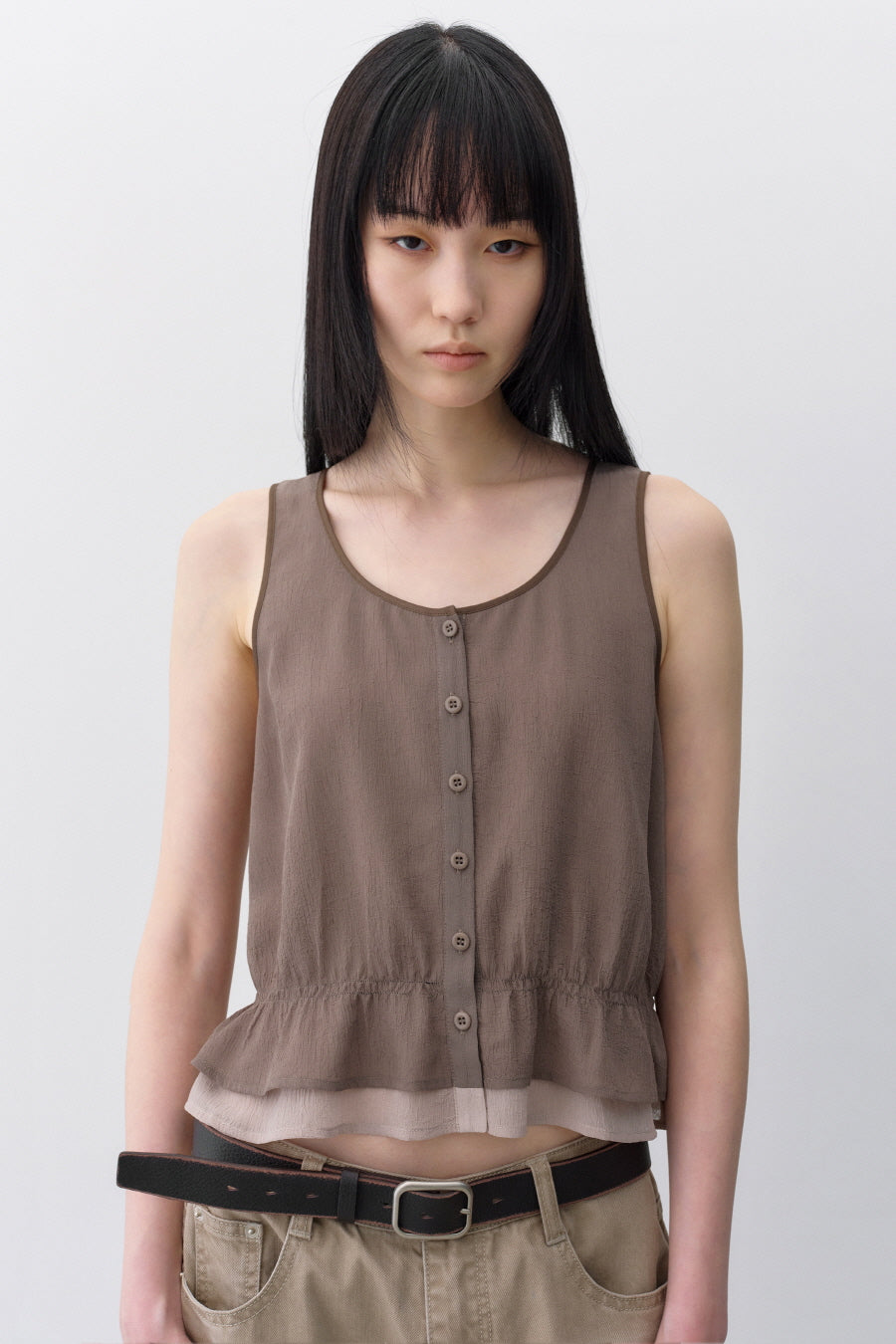 Insilence - Double Layer Sleeveless Top (Mocha) product image 2 | TRAB K-Fashion Australia