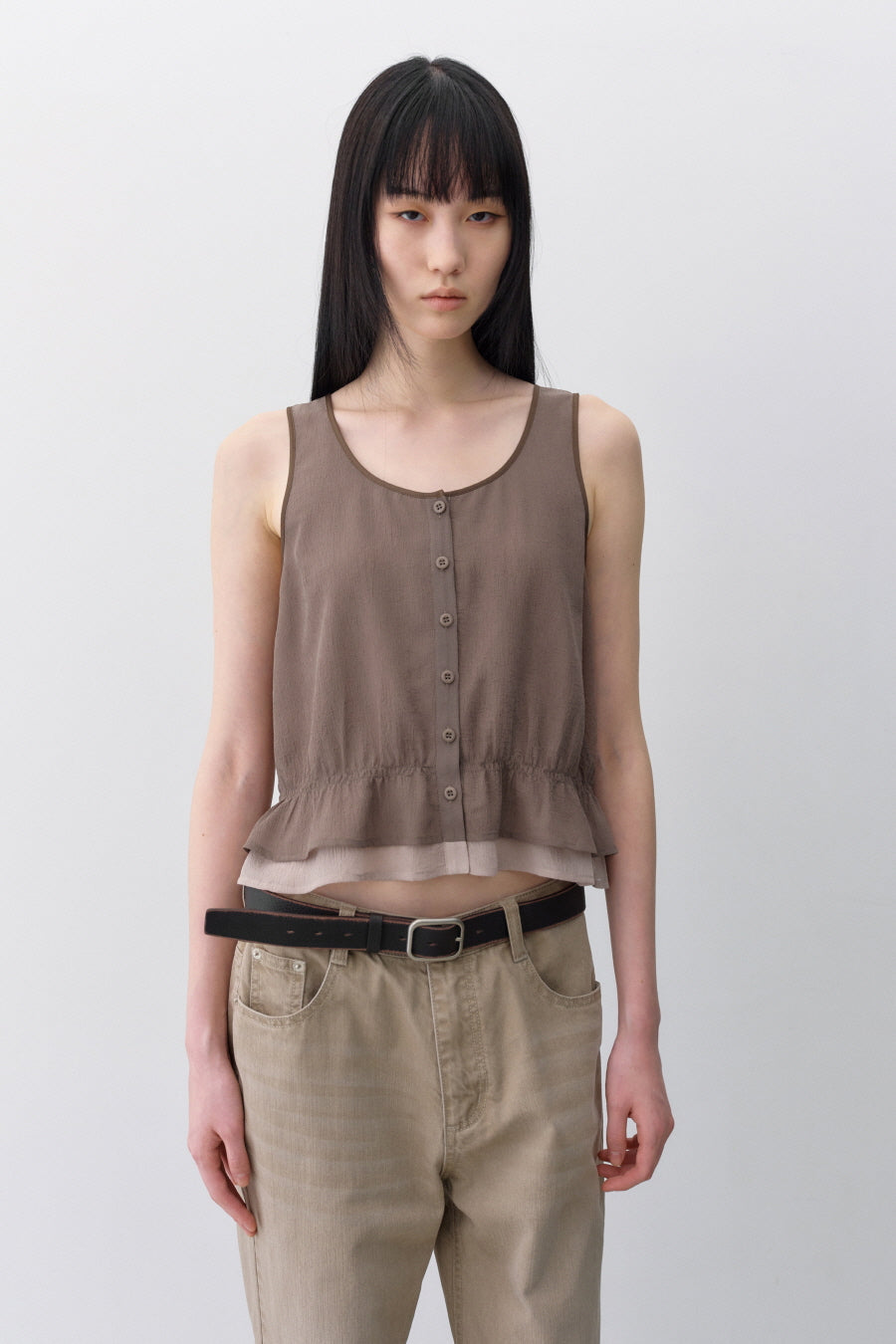 Insilence - Double Layer Sleeveless Top (Mocha) product image 3 | TRAB K-Fashion Australia
