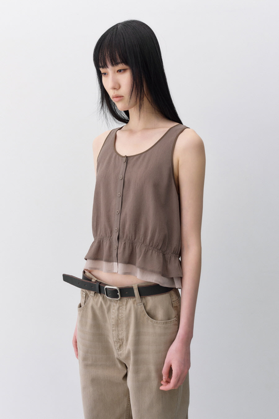 Insilence - Double Layer Sleeveless Top (Mocha) product image 5 | TRAB K-Fashion Australia