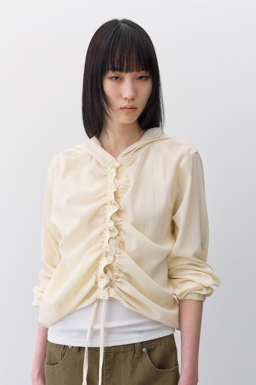 Insilence - Textured Shirring Hooded Shacket (Light Beige) product image 1 | TRAB K-Fashion Australia