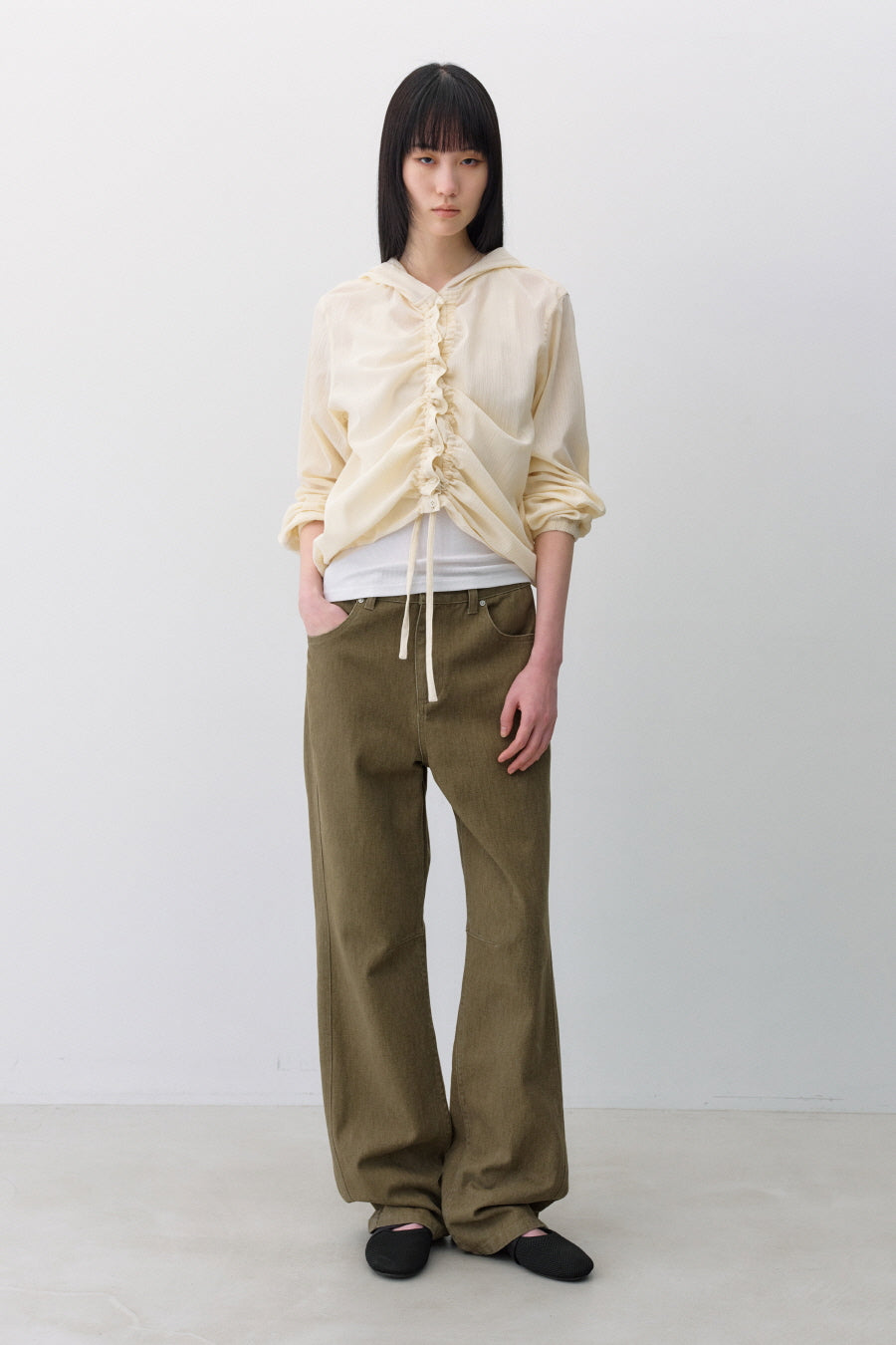 Insilence - Textured Shirring Hooded Shacket (Light Beige) product image 2 | TRAB K-Fashion Australia